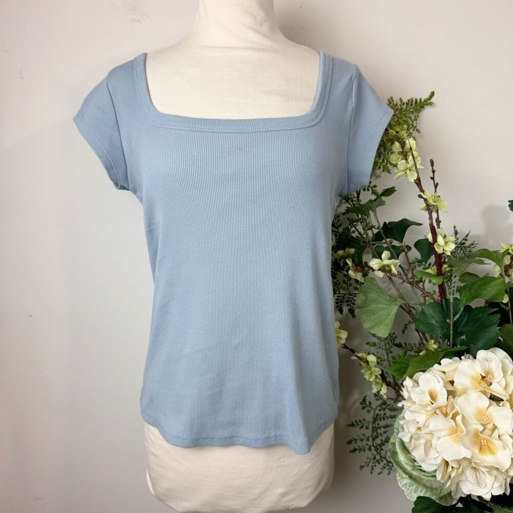 Topshop Periwinkle Ribbed Square Neck Cap Sleeve Top sz 12